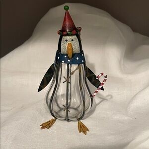 Whimsical Caged Penguin Metal and Glass Ornament